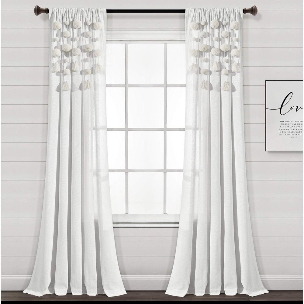 Lush Decor Boho Pom Pom Tassel Linen Window Curtain Panel